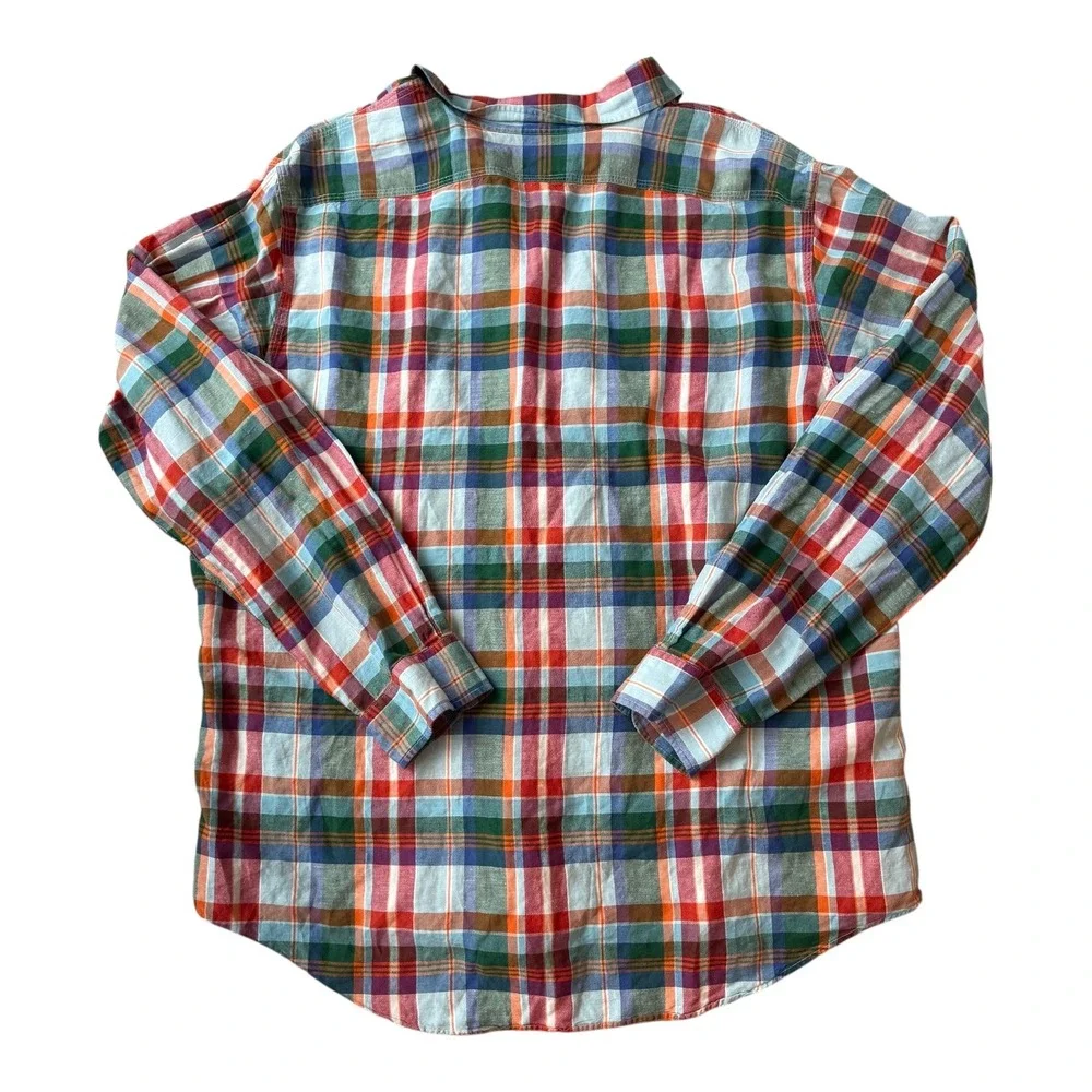 Vintage Y2K Polo Ralph Lauren Silk‎ Linen Plaid Shirt XL Madras Heritage Preppy